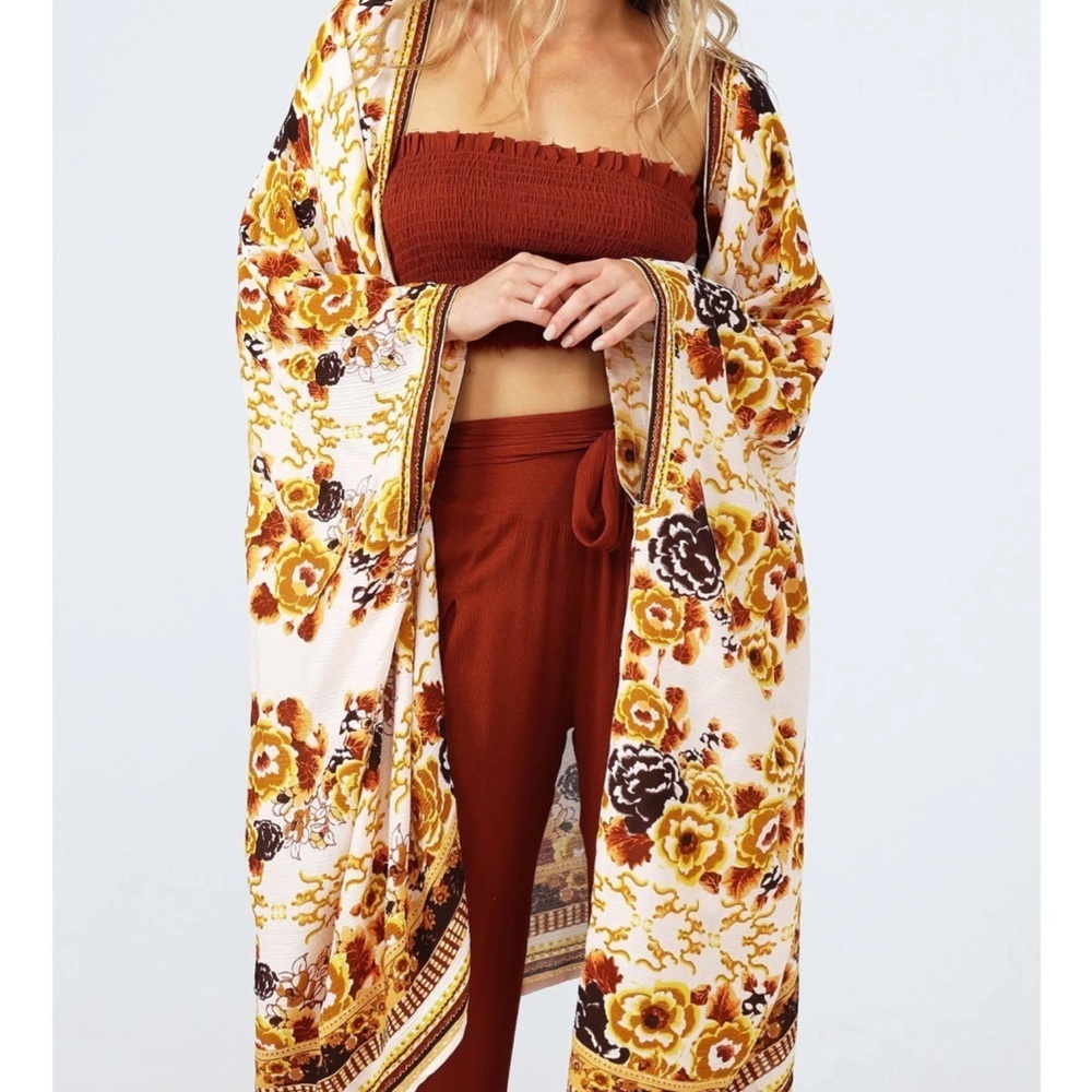 Talisman Twilight fall Flowy earthy boho Floral Cape Kimono cottage Cardigan